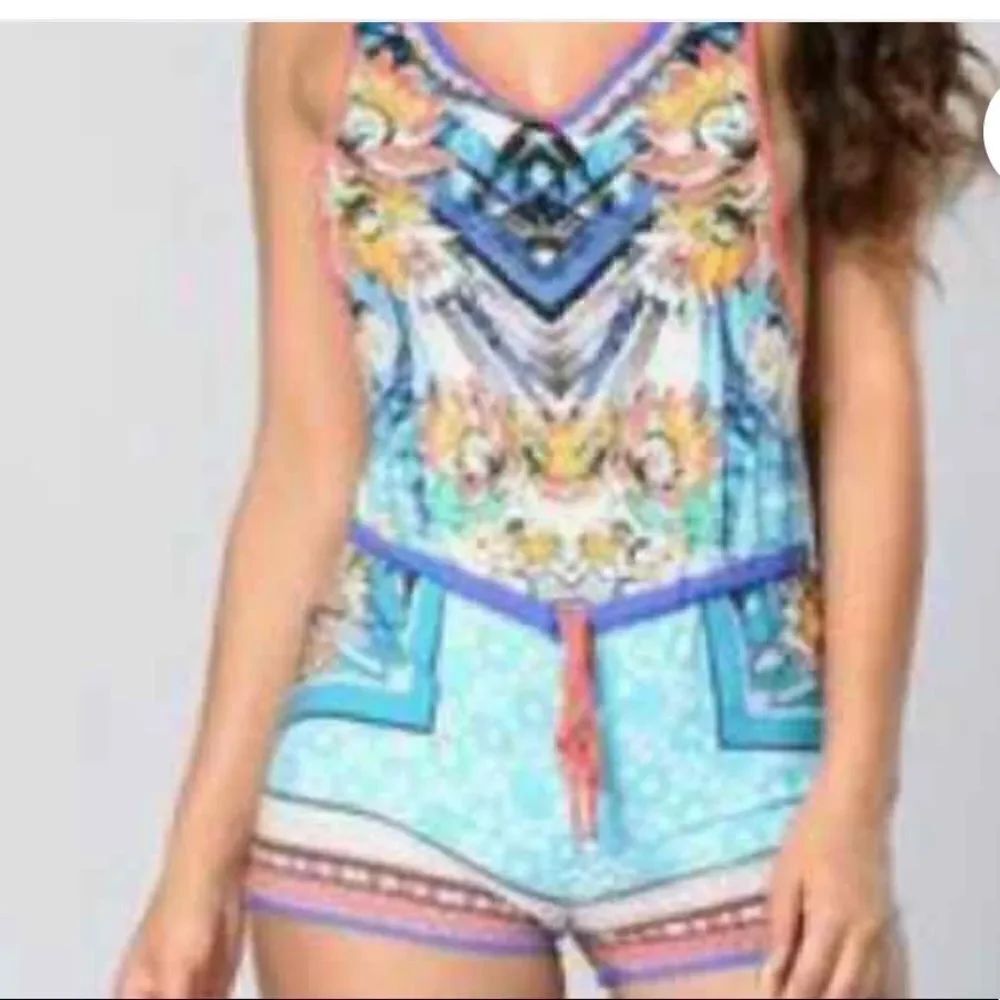 Peach Puff | Floral Tank Romper Drawstring Shorts | S NWT